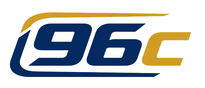 96c brand logo in pink and blue style